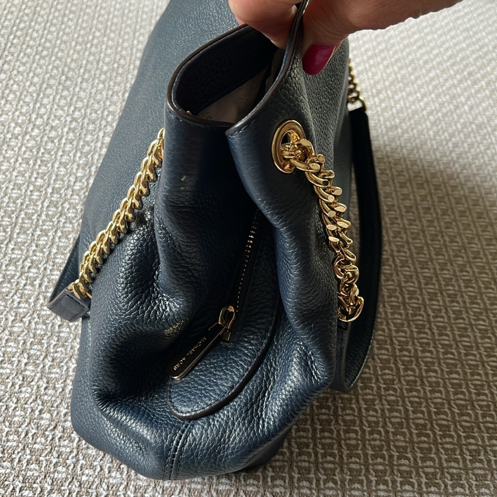 Michael Kors Navy Blue Satchel Bag with Gold Accents - Picture 2 of 5